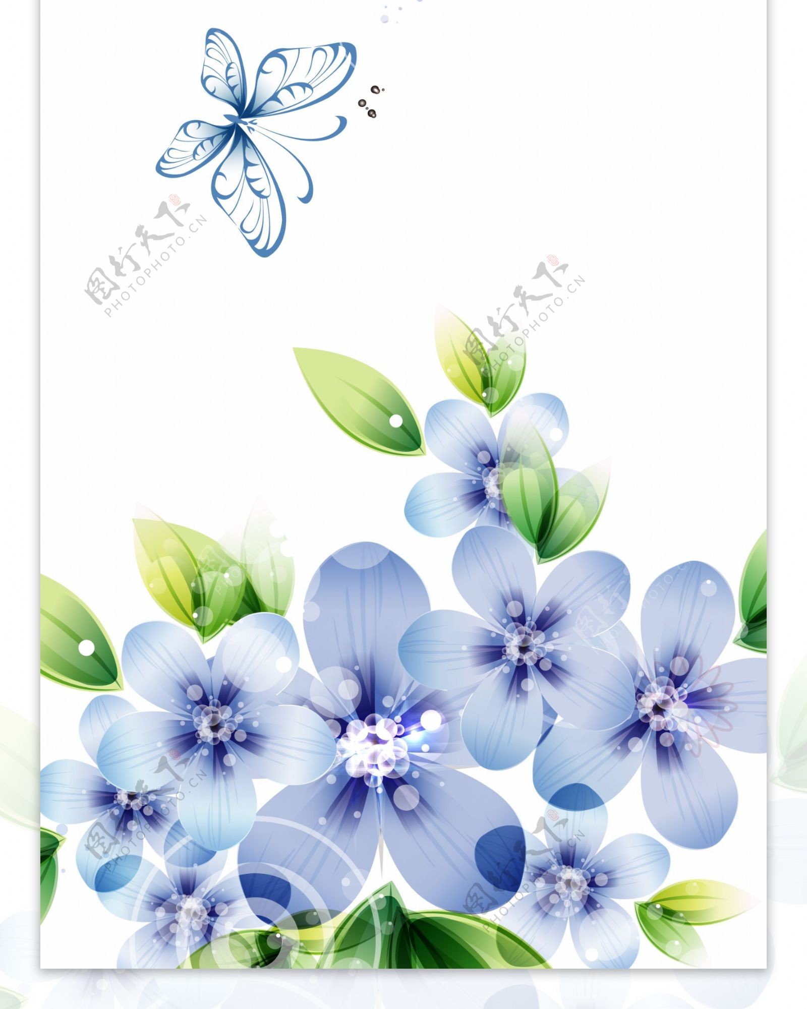 精美简约蓝色花儿蝴蝶展板背景