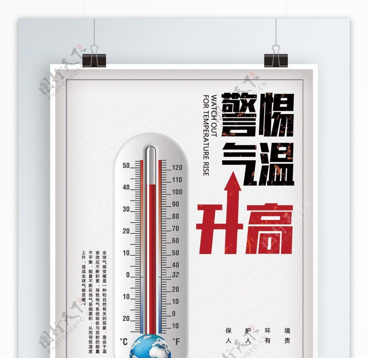 温度计创意警惕全球气温升高公益海报