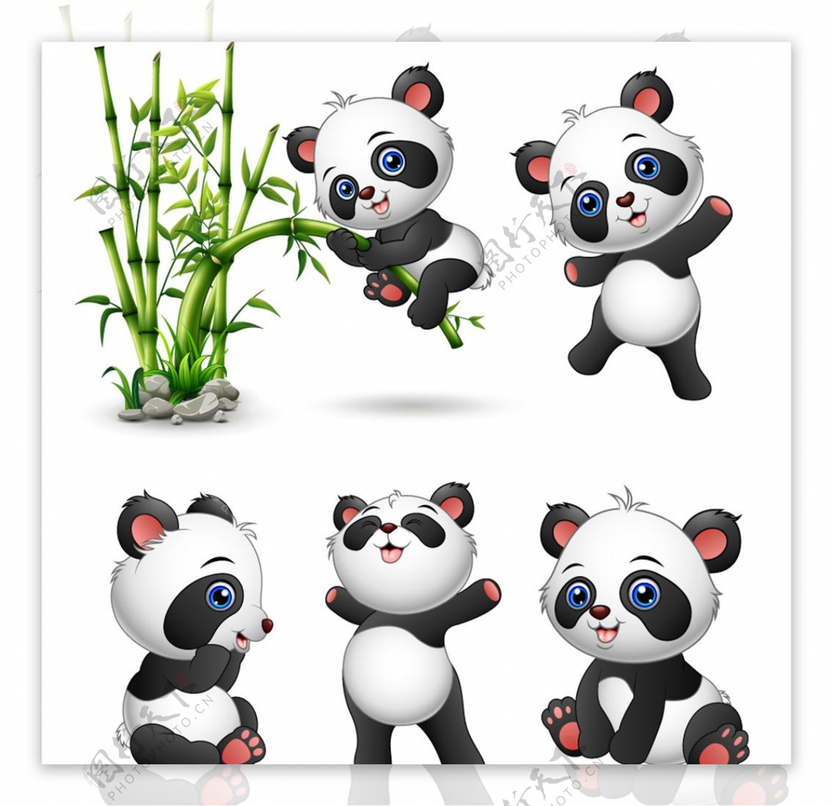 骑着竹子玩耍的可爱卡通大熊猫