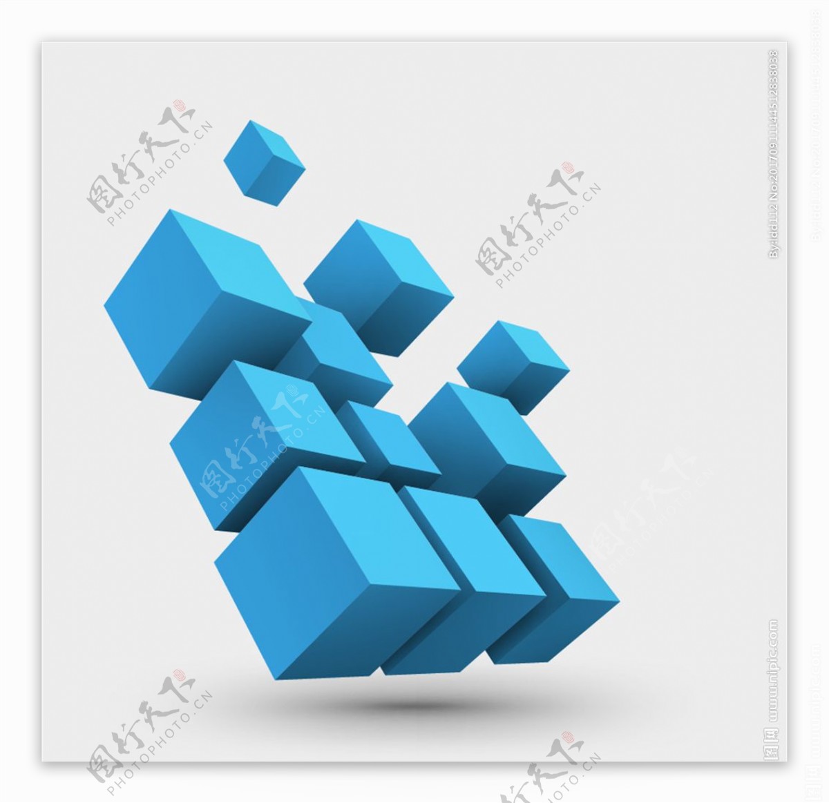 蓝色3d立方体几何图形矢量素材