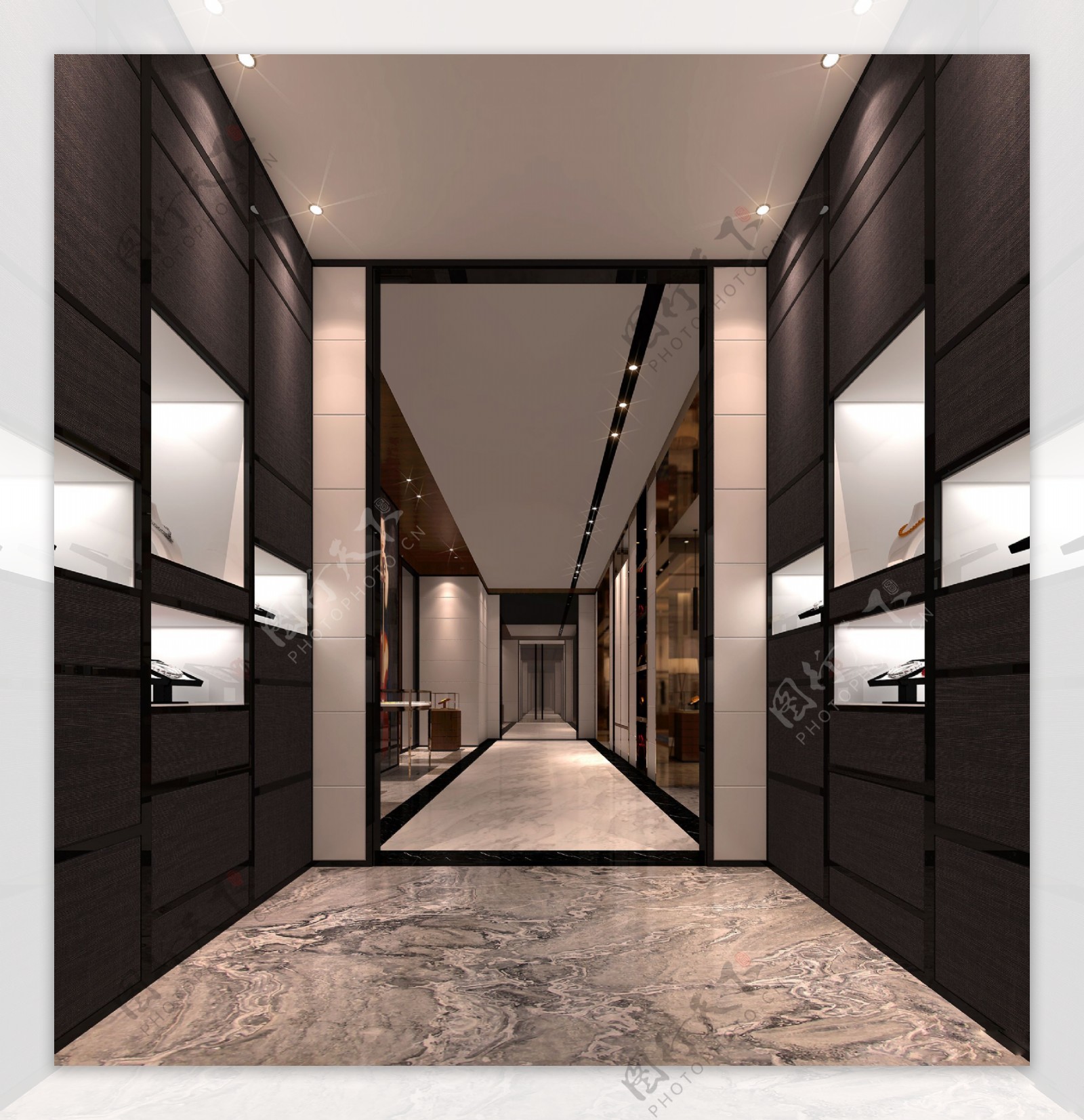 室内设计走廊黑色收纳柜效果图