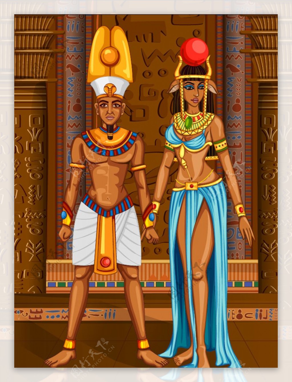 站在宫殿中的埃及男女人物