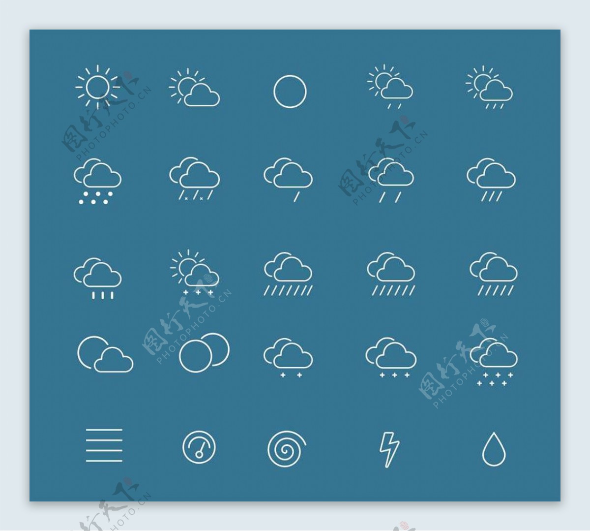 25枚线性天气图标sketch素材