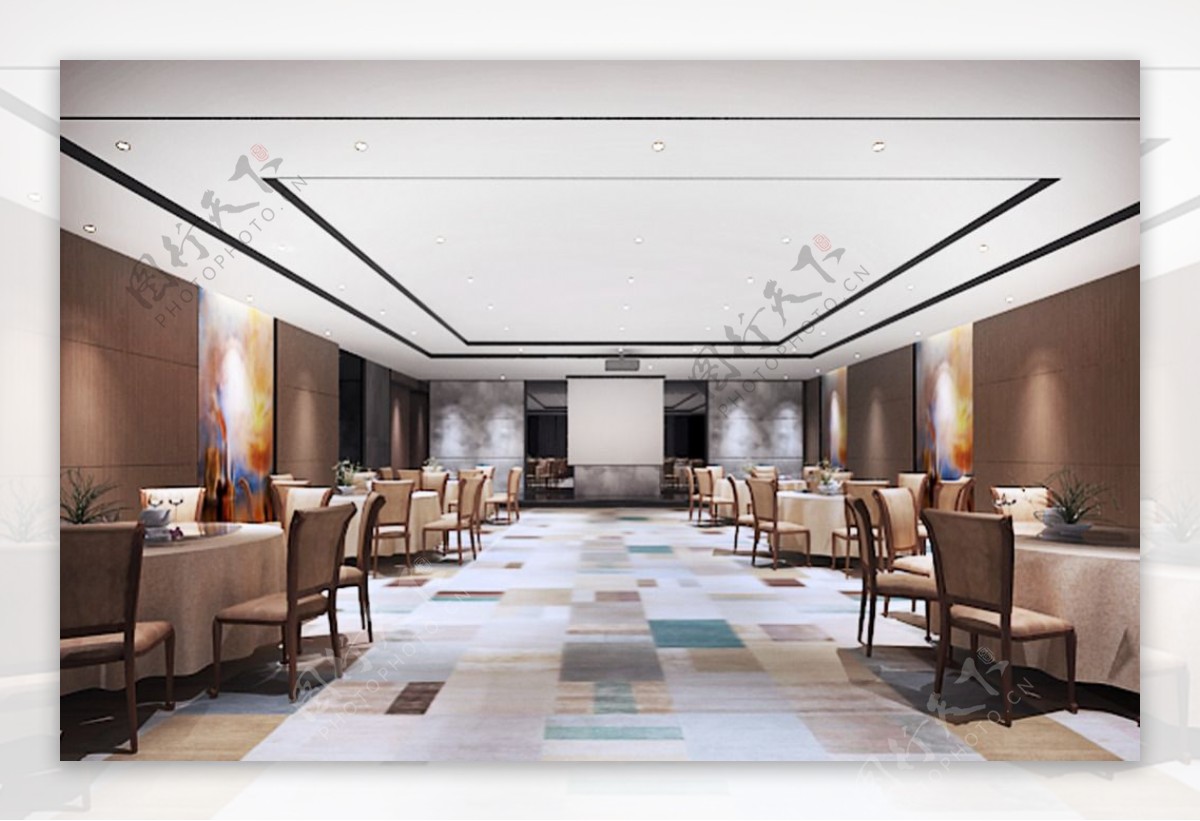 室内设计餐厅宴会厅3D效果图