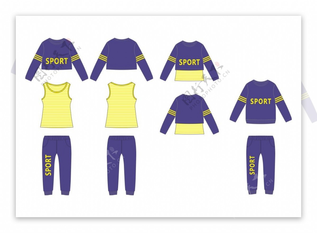 秋季童装短款两件套条纹运动套装服装设计