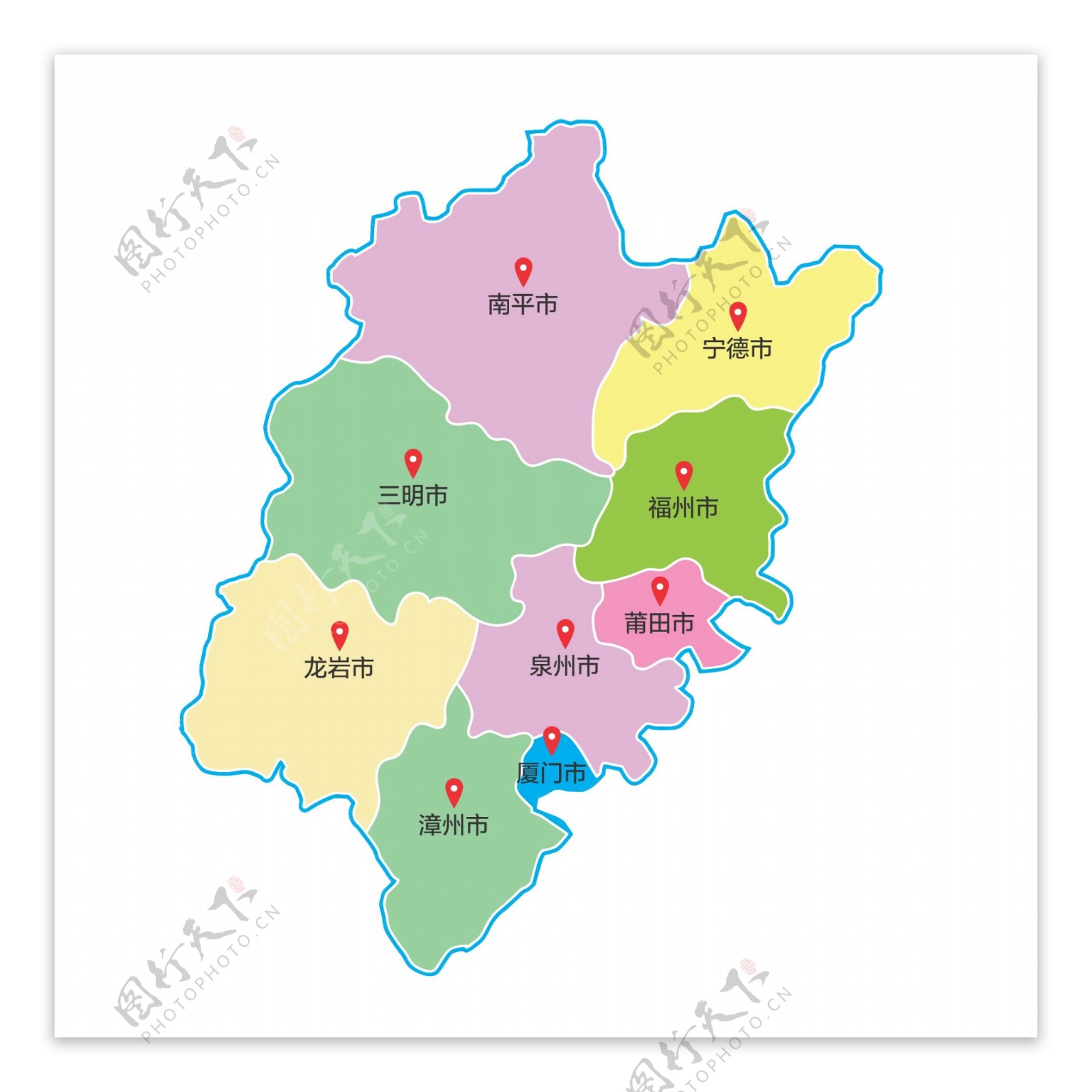 福建省区域地图矢量素材