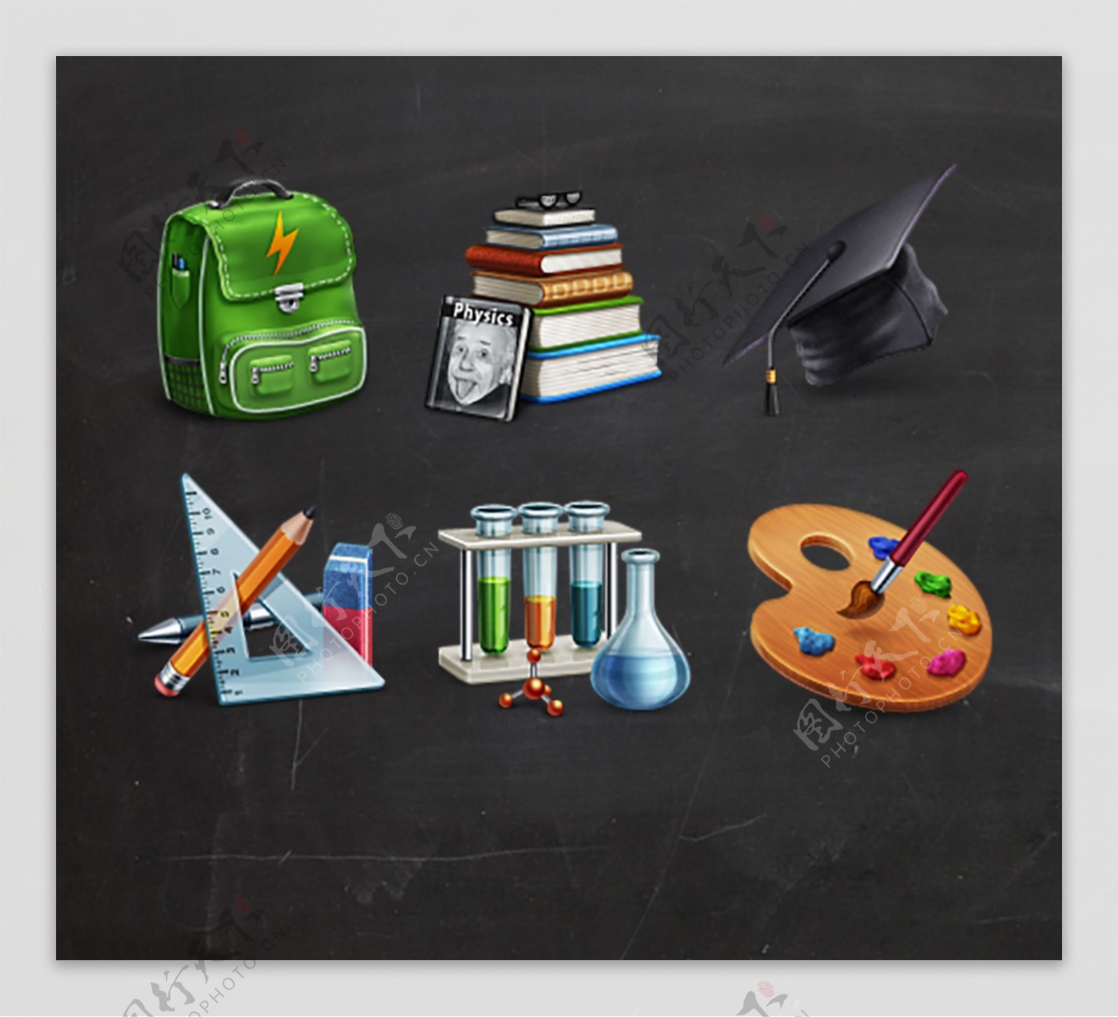 超写实的学校用品icon图标