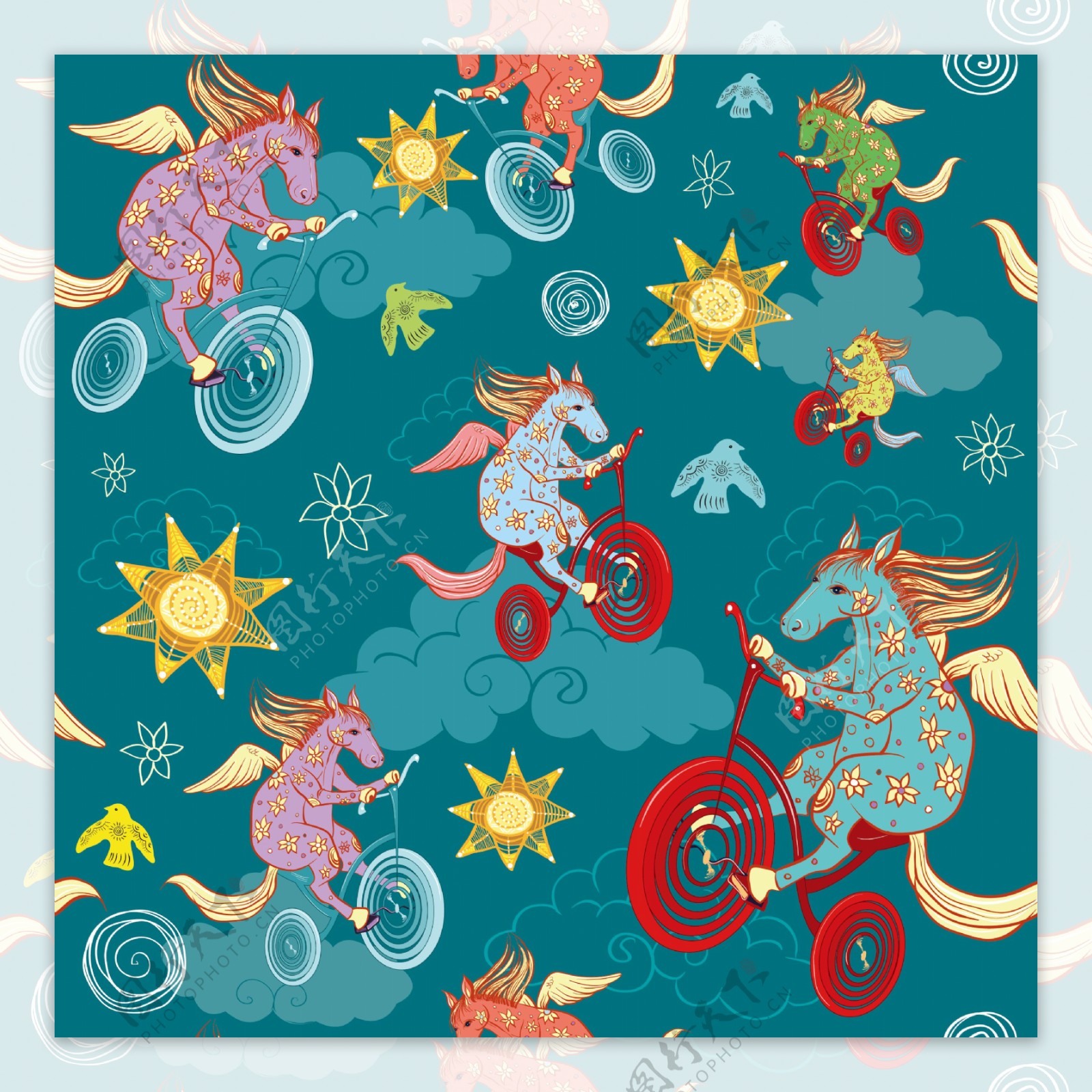 高级玄幻动物骑车壁纸图案装饰设计