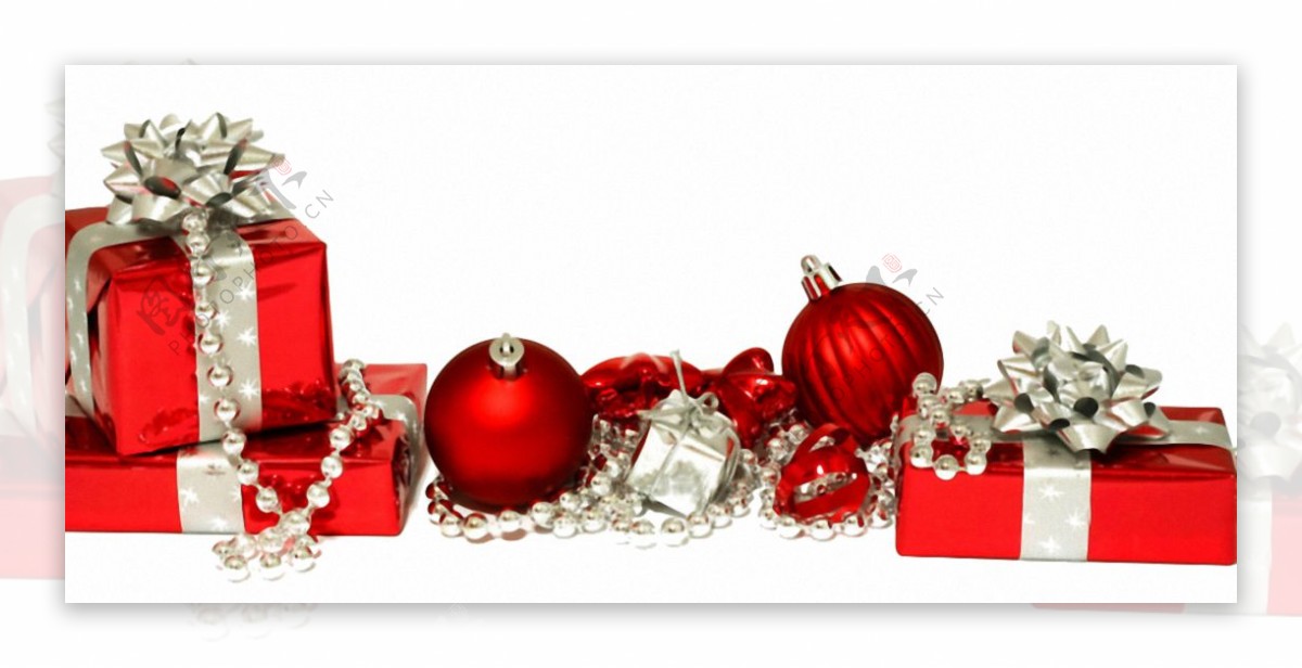 红色礼盒和圣诞球免抠png透明素材