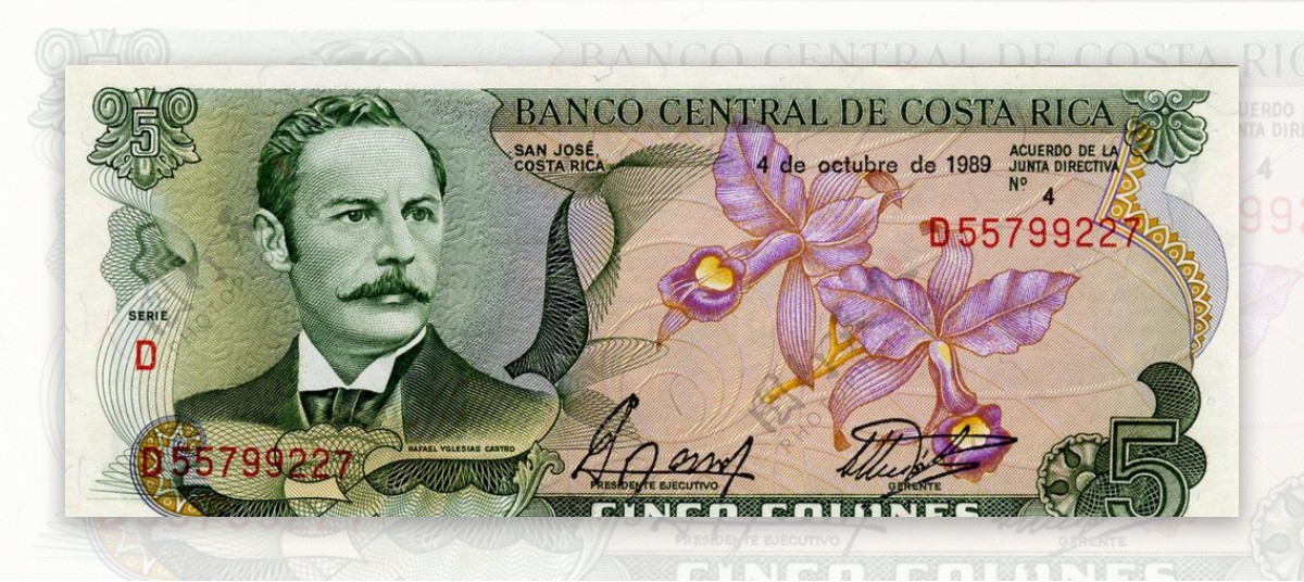 外国货币美洲国家哥斯达黎加货币纸币高清扫描图