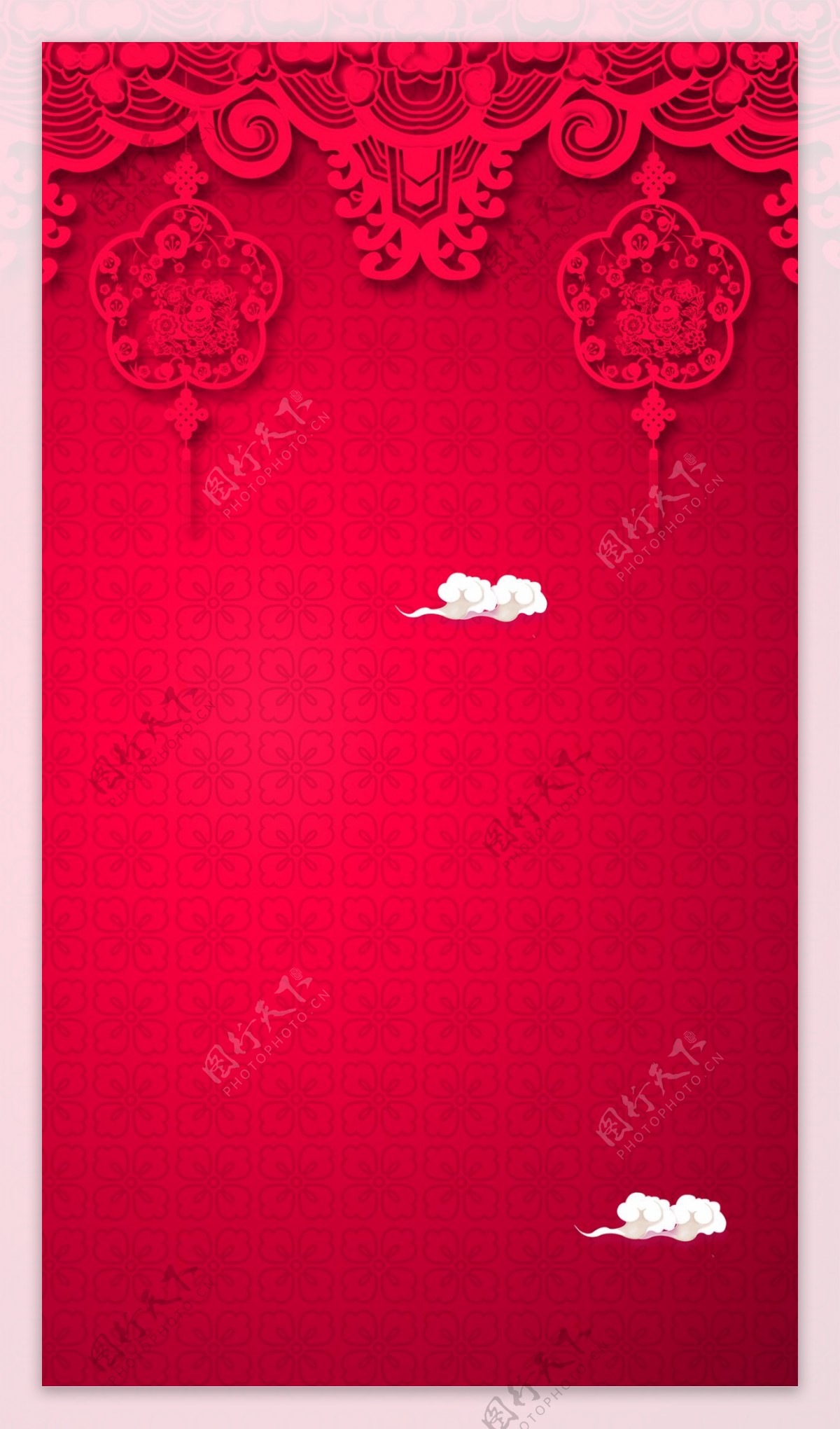 中国风红色花纹剪纸H5背景素材