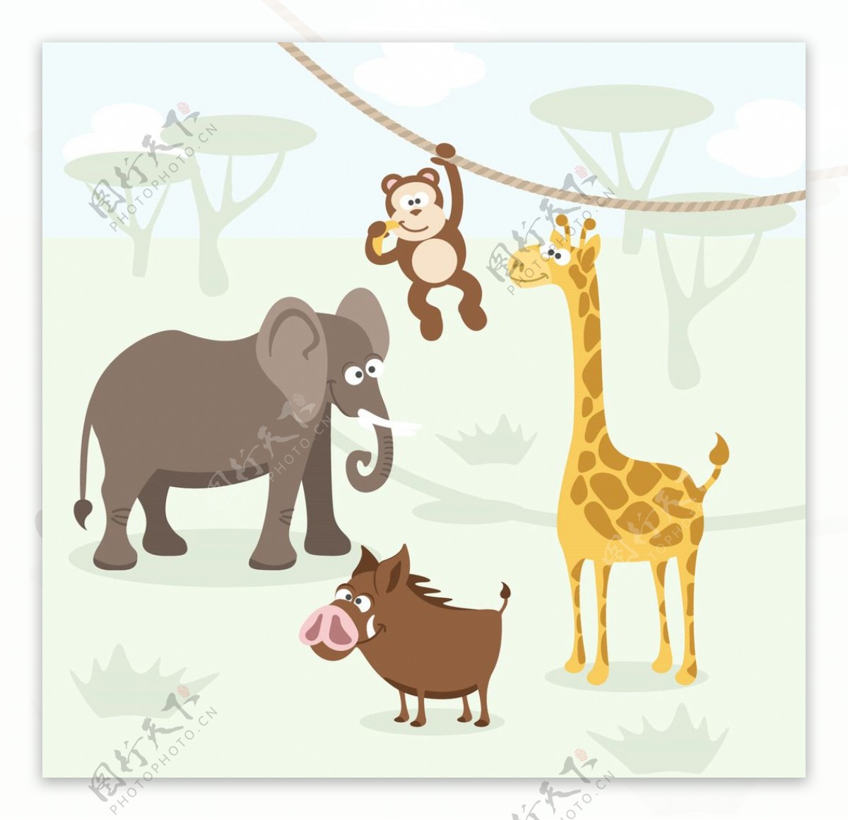 非洲动物矢量高清长颈鹿猴子