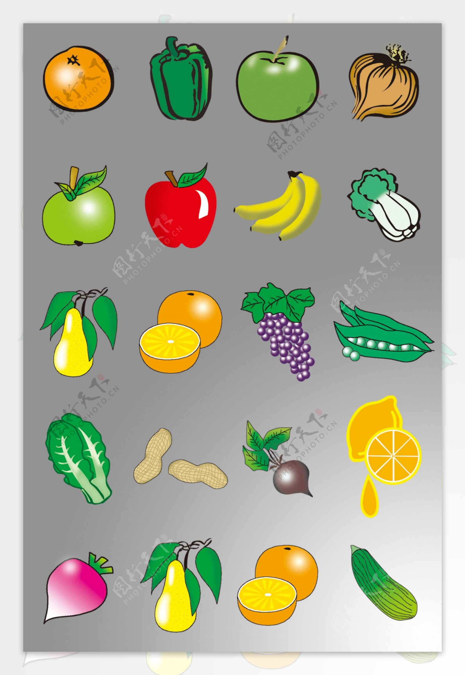 一组扁平化食物蔬菜icon