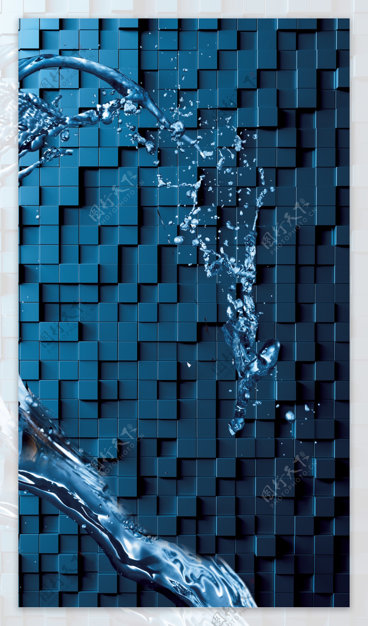 蓝色水柱砖墙H5背景素材