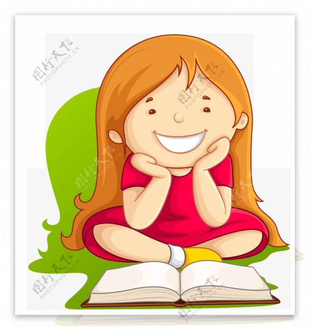 卡通小女孩看书思考gif动图下载-包图网