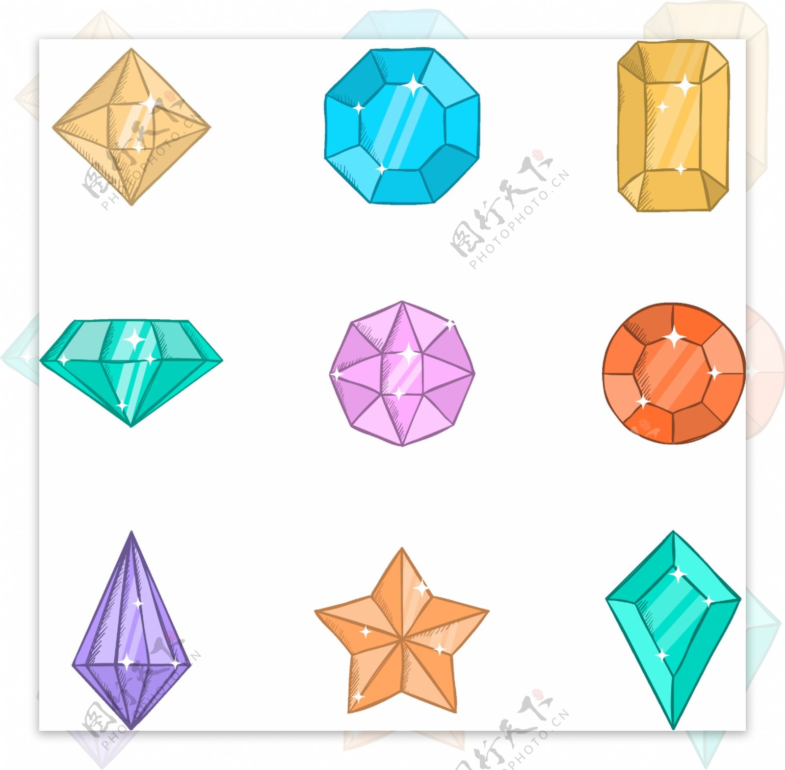 一组彩色钻石设计素材