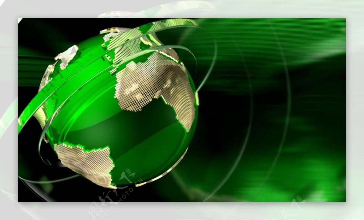 绿色圆环环绕旋转地球高清背景视频素材
