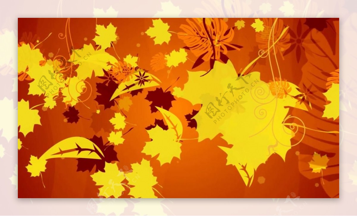 金色枫叶和花纹装饰背景素材