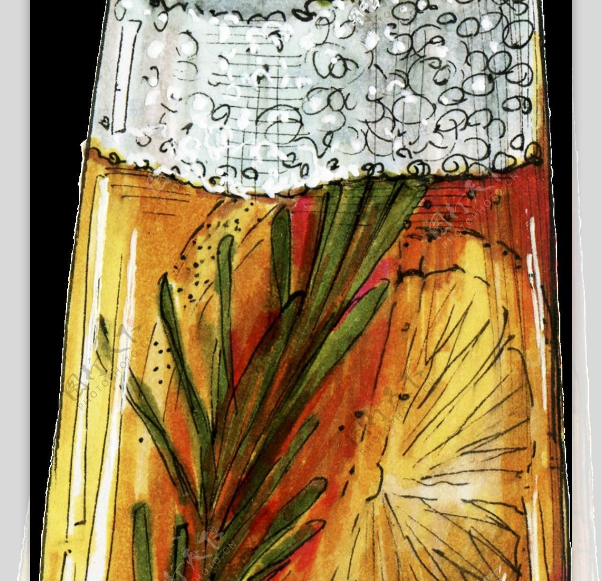 手绘柠檬茶透明装饰图案