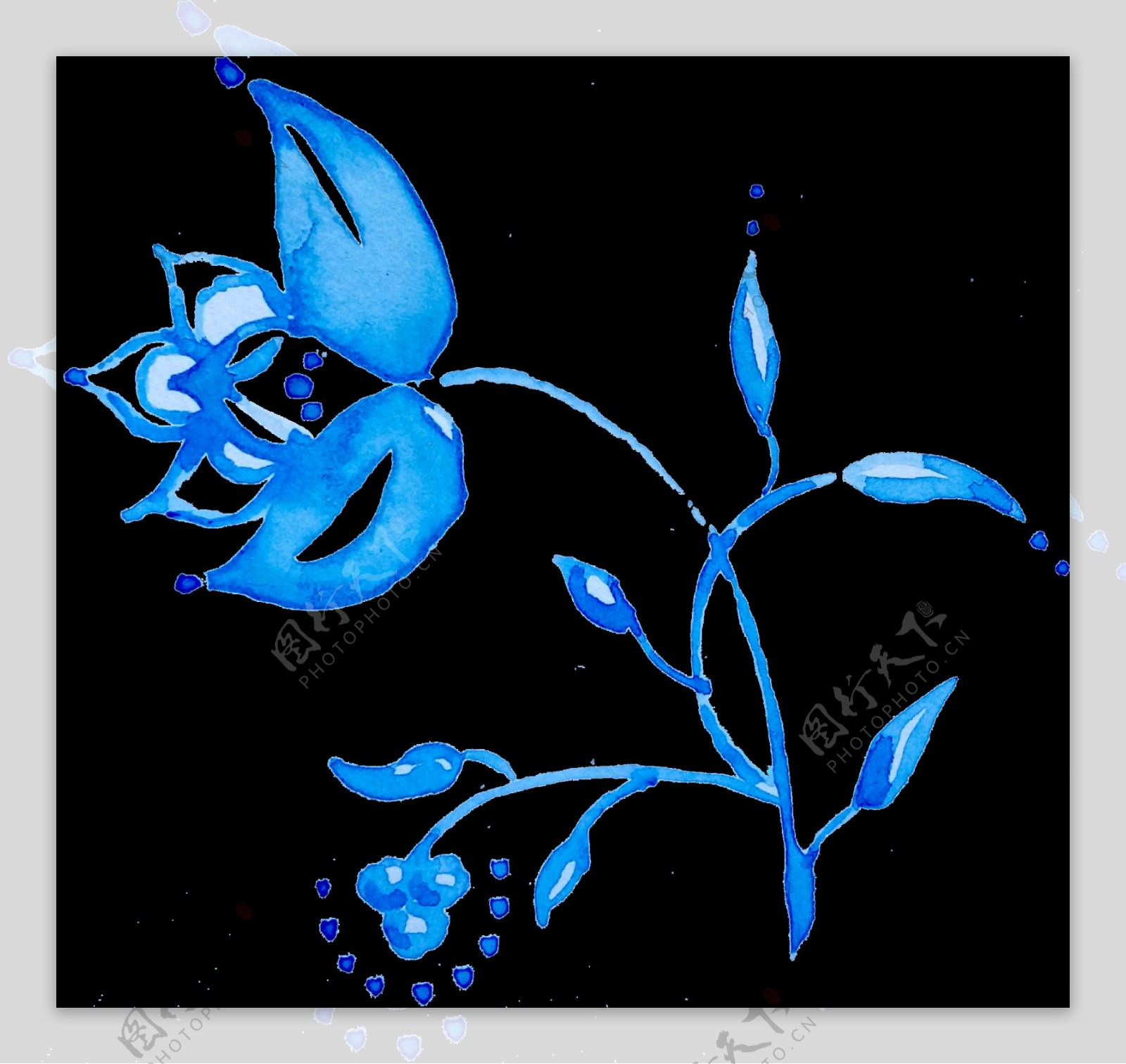 蓝色艺术花卉通透明素材