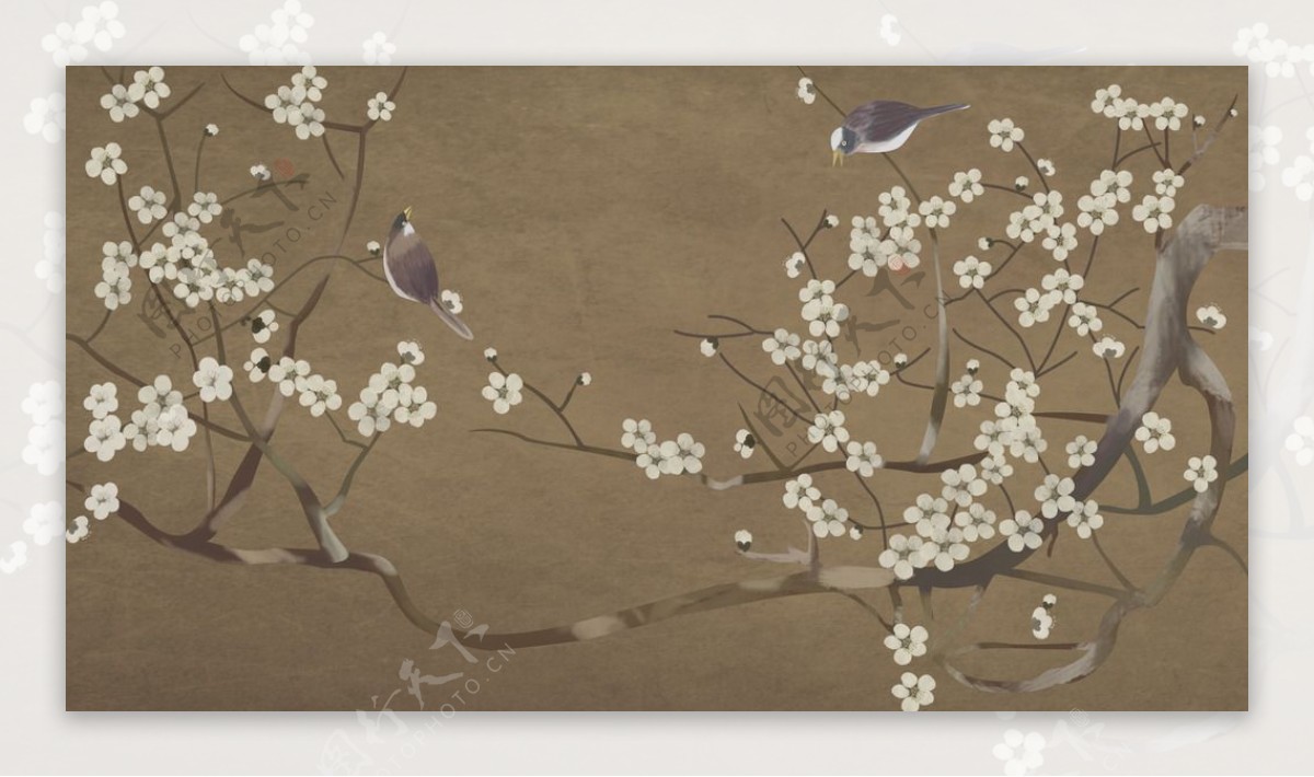 手绘高清中式工笔花鸟装饰画