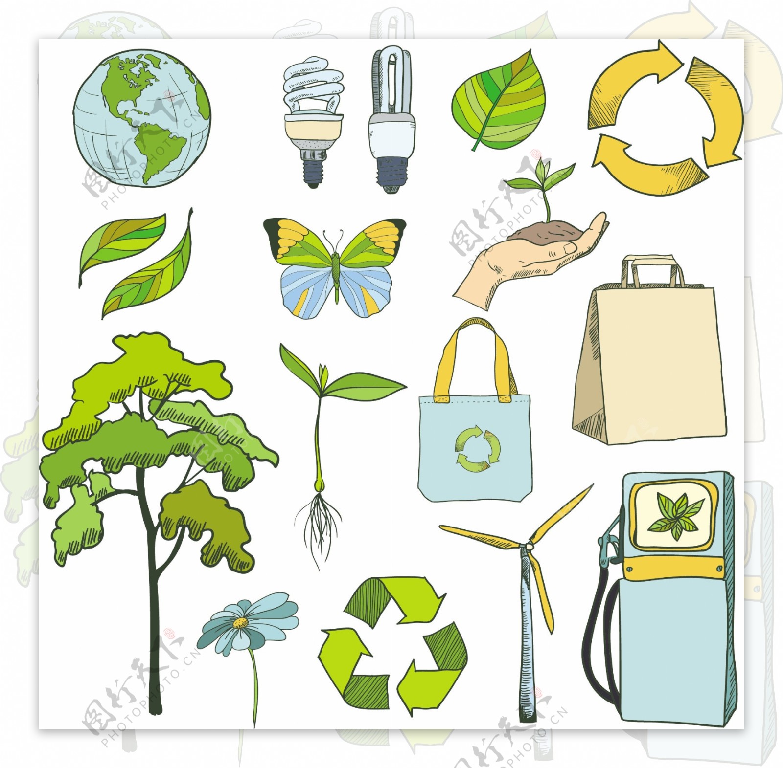 绿色植物环保矢量图标素材