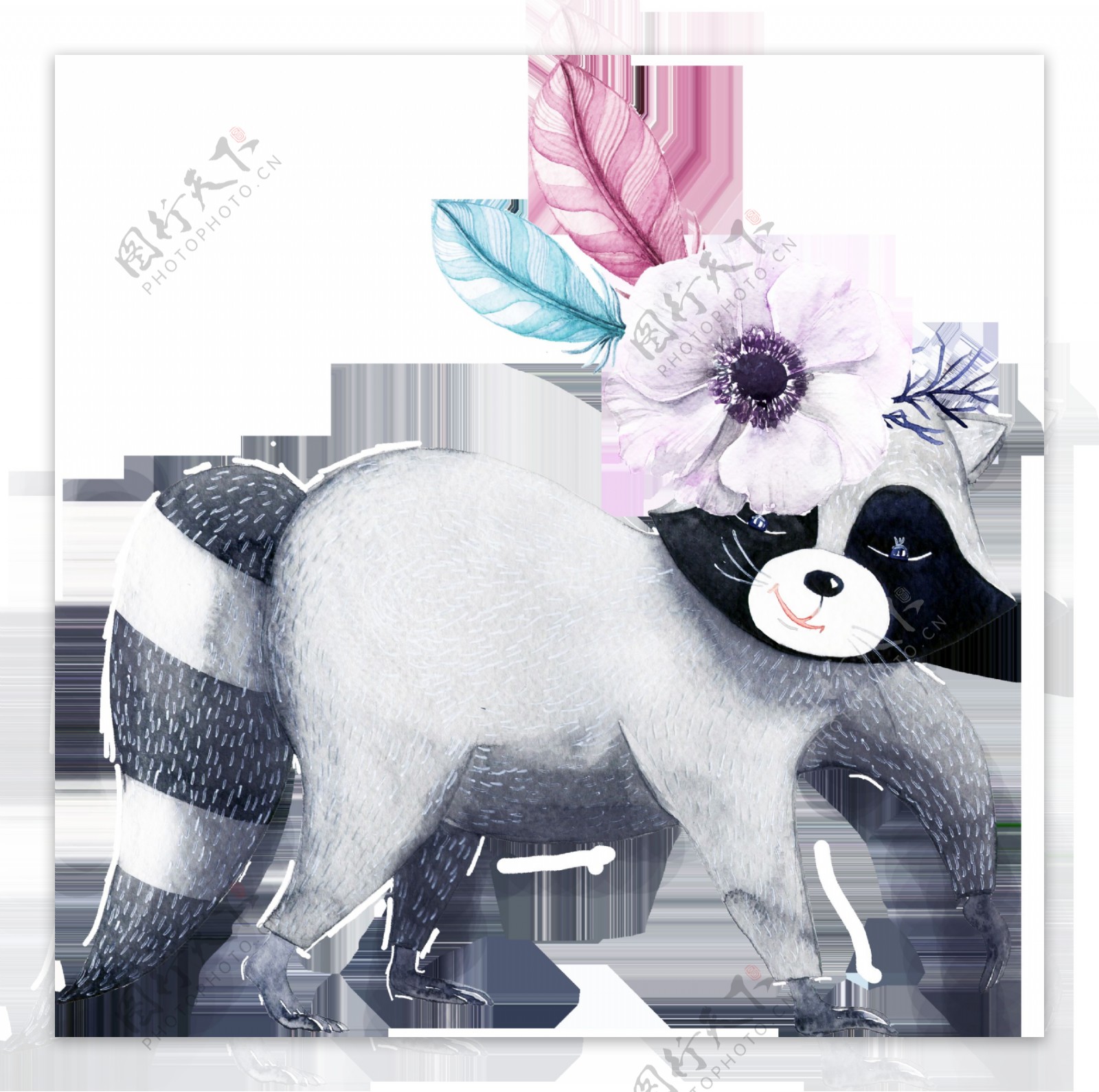 手绘灰色动物卡通水彩精美透明素材