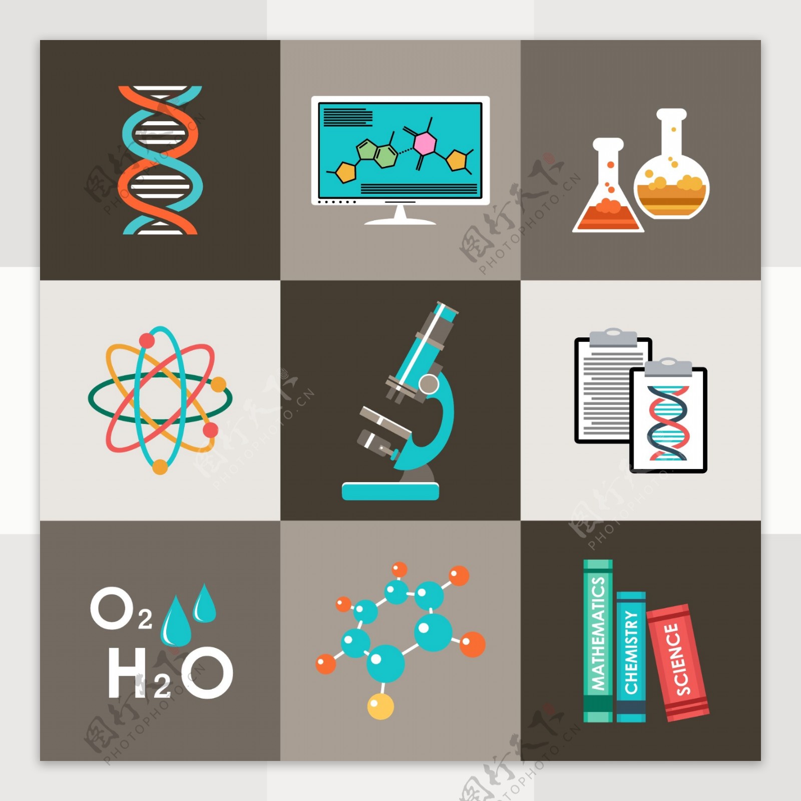 9科学实验元素图标矢量