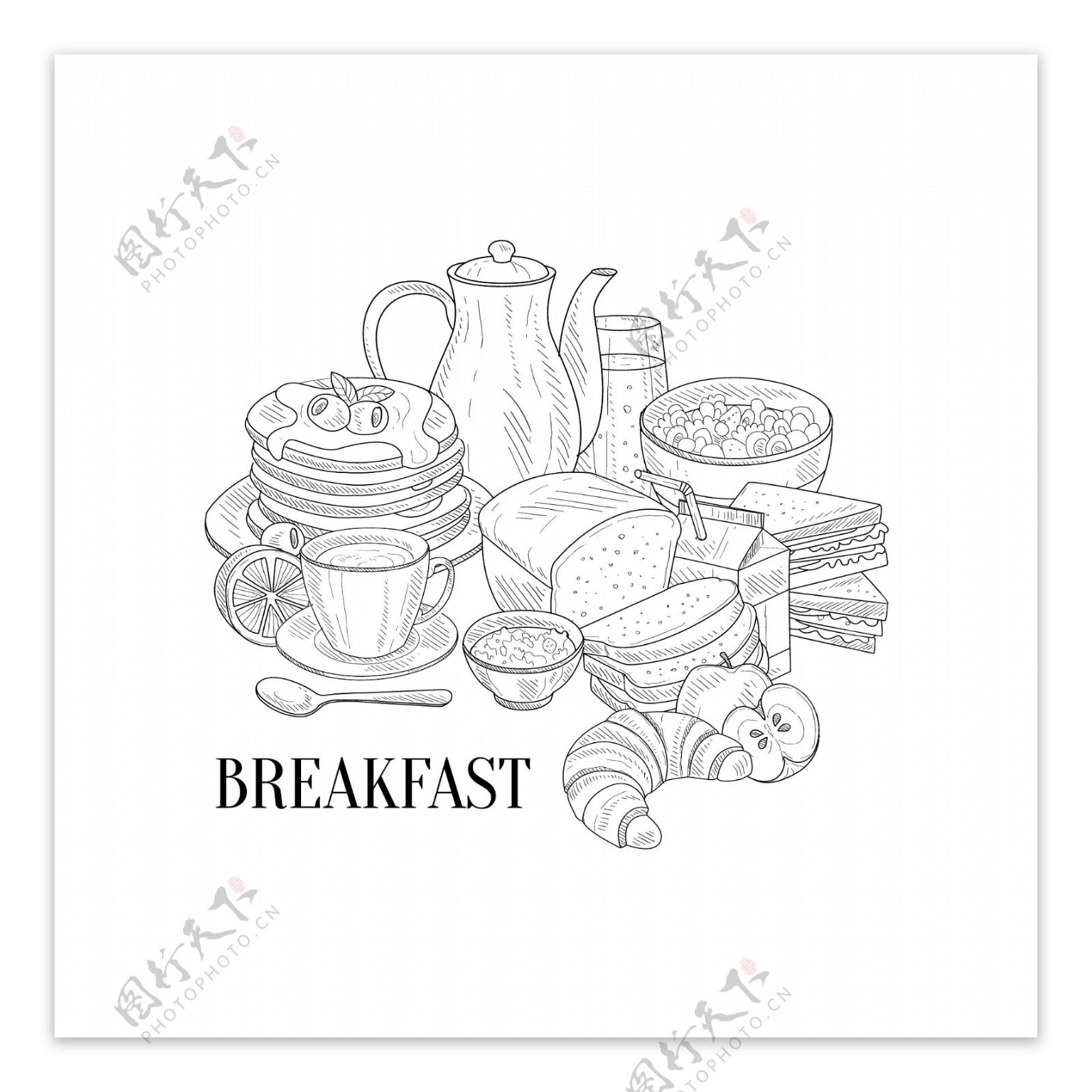 手绘丰富营养的早餐插画
