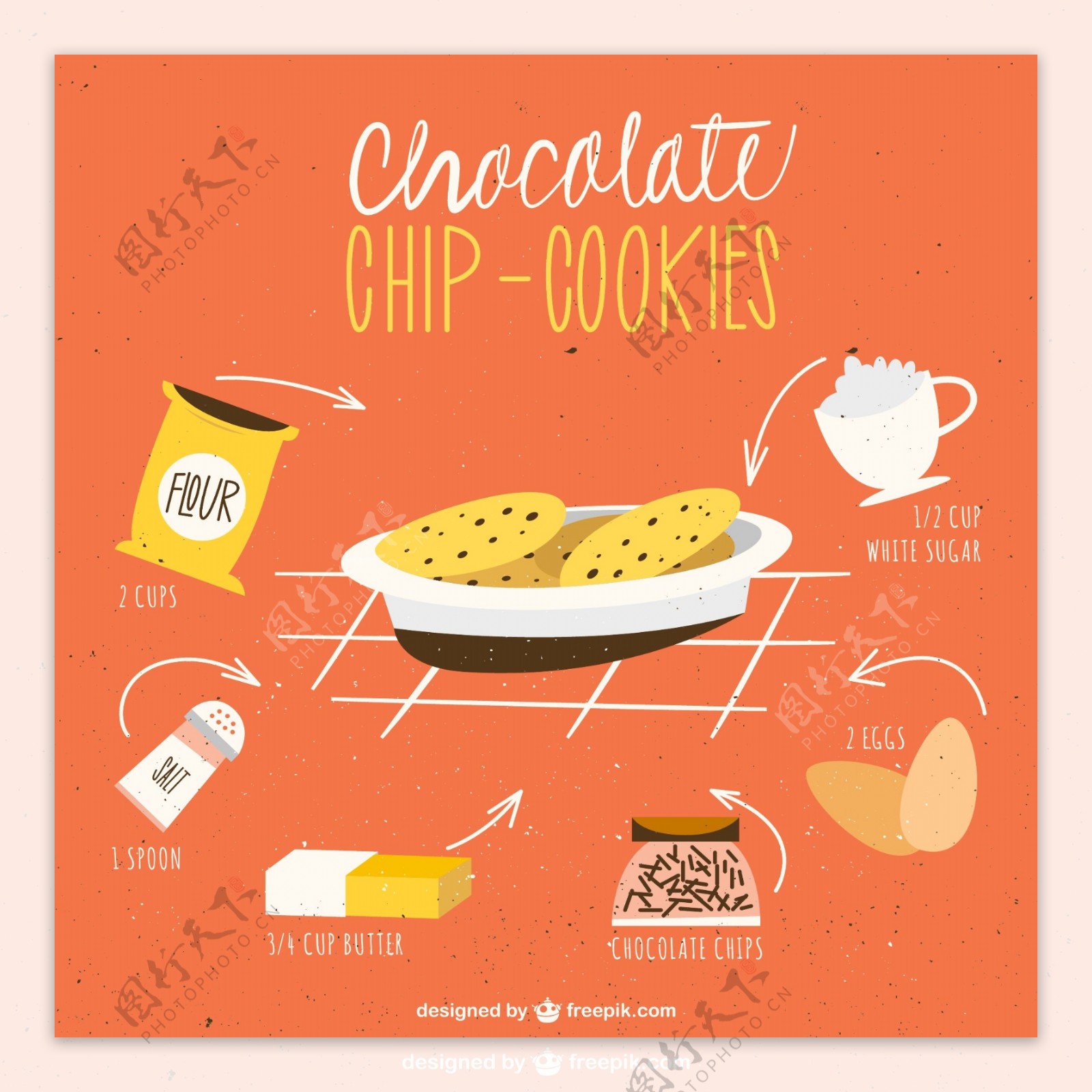 彩绘巧克力曲奇饼干食谱矢量图
