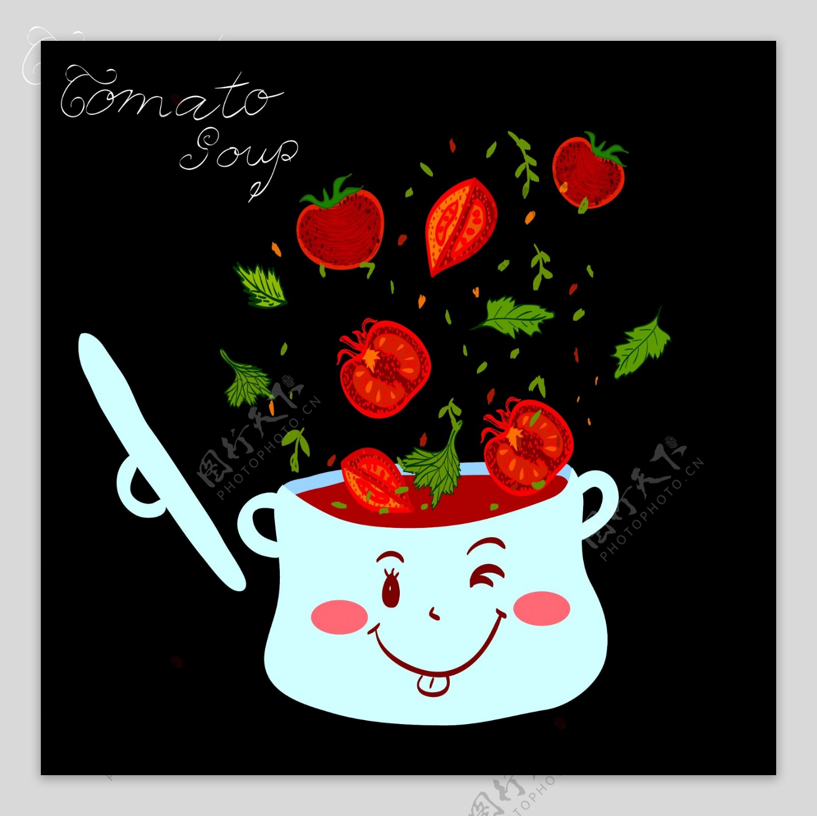 手绘创意西红柿汤插画