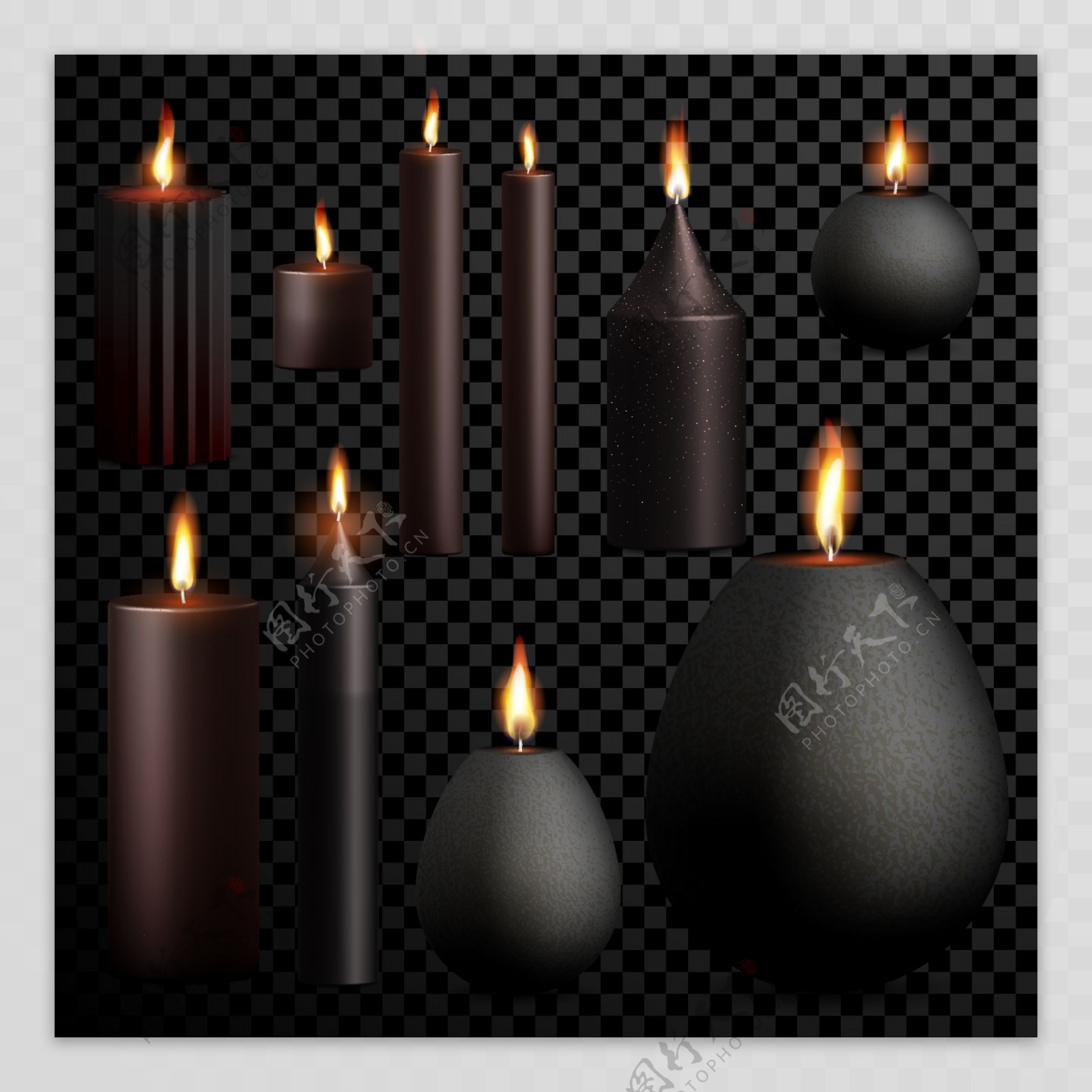 点燃的黑色蜡烛静物