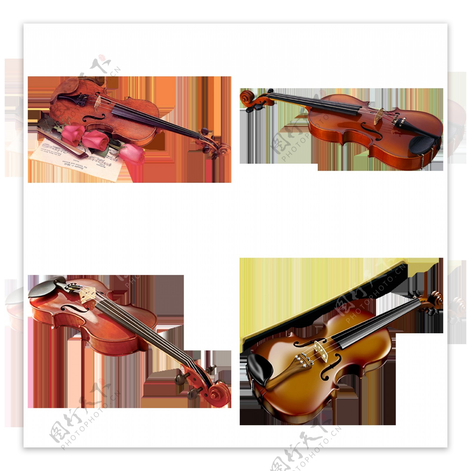四个古典小提琴免抠png透明图层素材