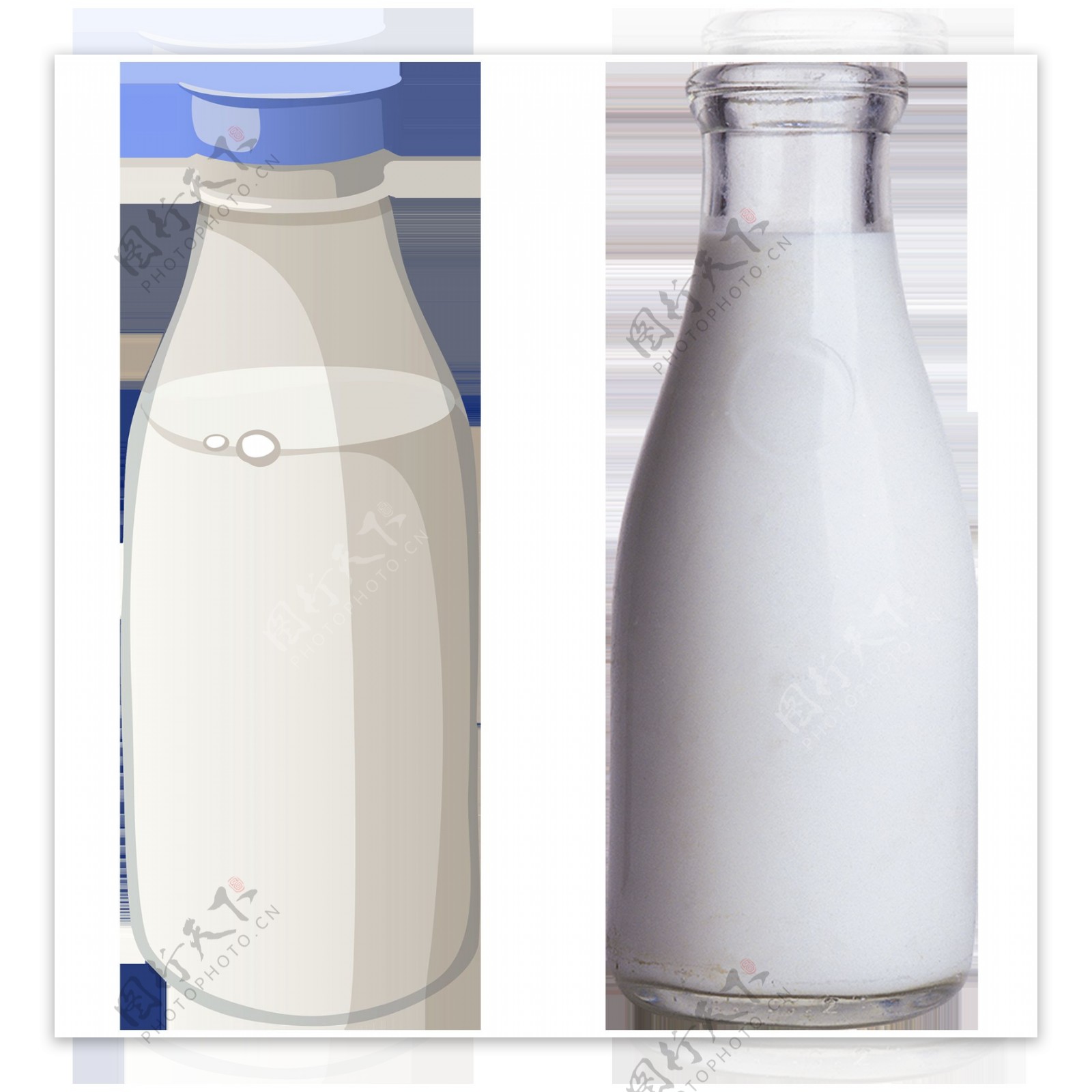 两瓶牛奶免抠png透明图层素材