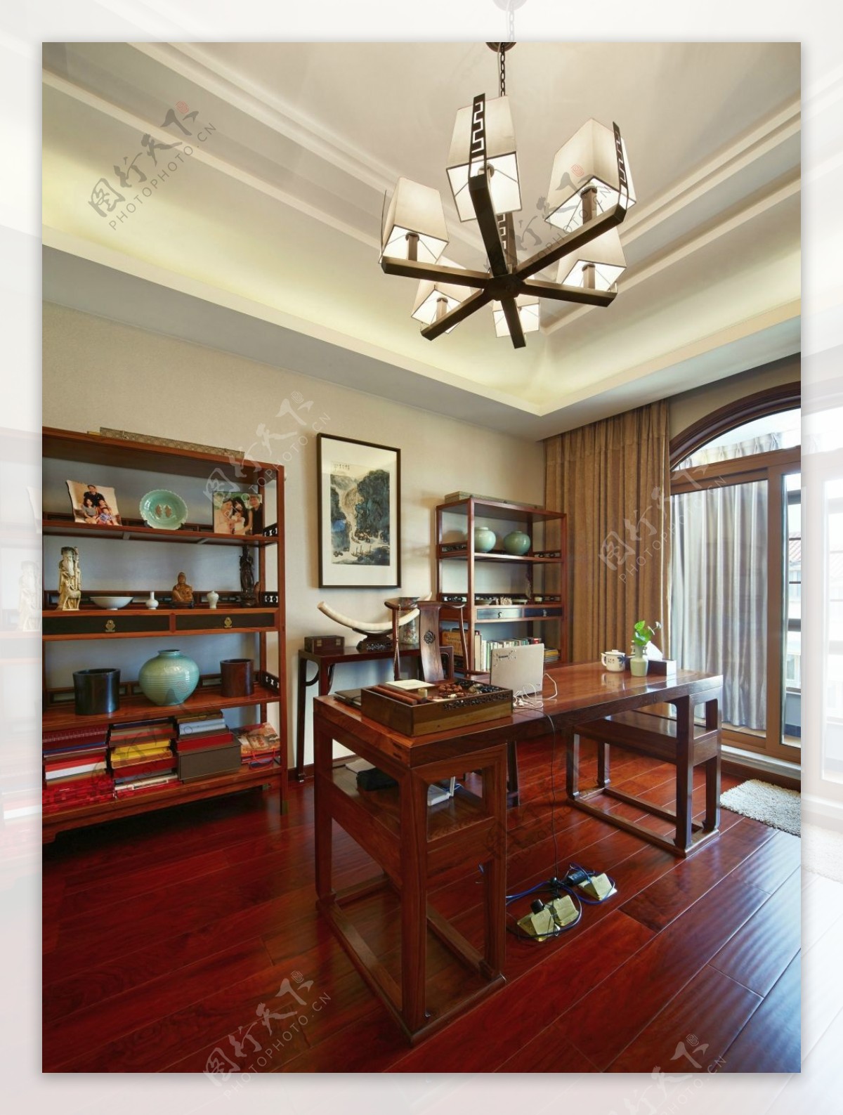 朴素风室内设计书房书桌吊灯装修效果图JPG源文件