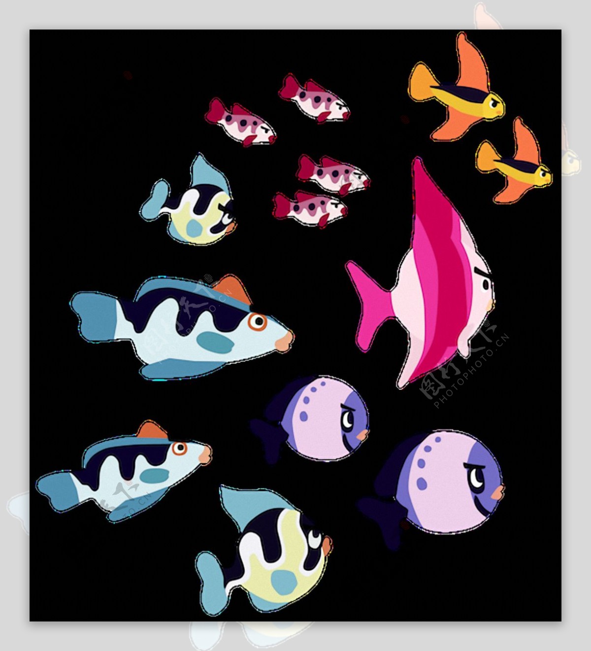 手绘各种颜色的鱼免抠png透明素材