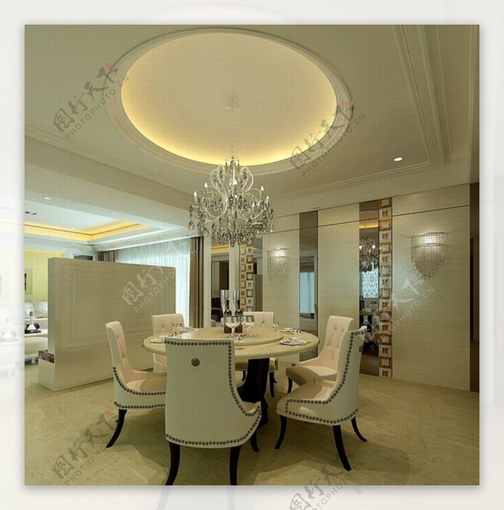 温馨浪漫风格白色餐厅吊顶效果图设计