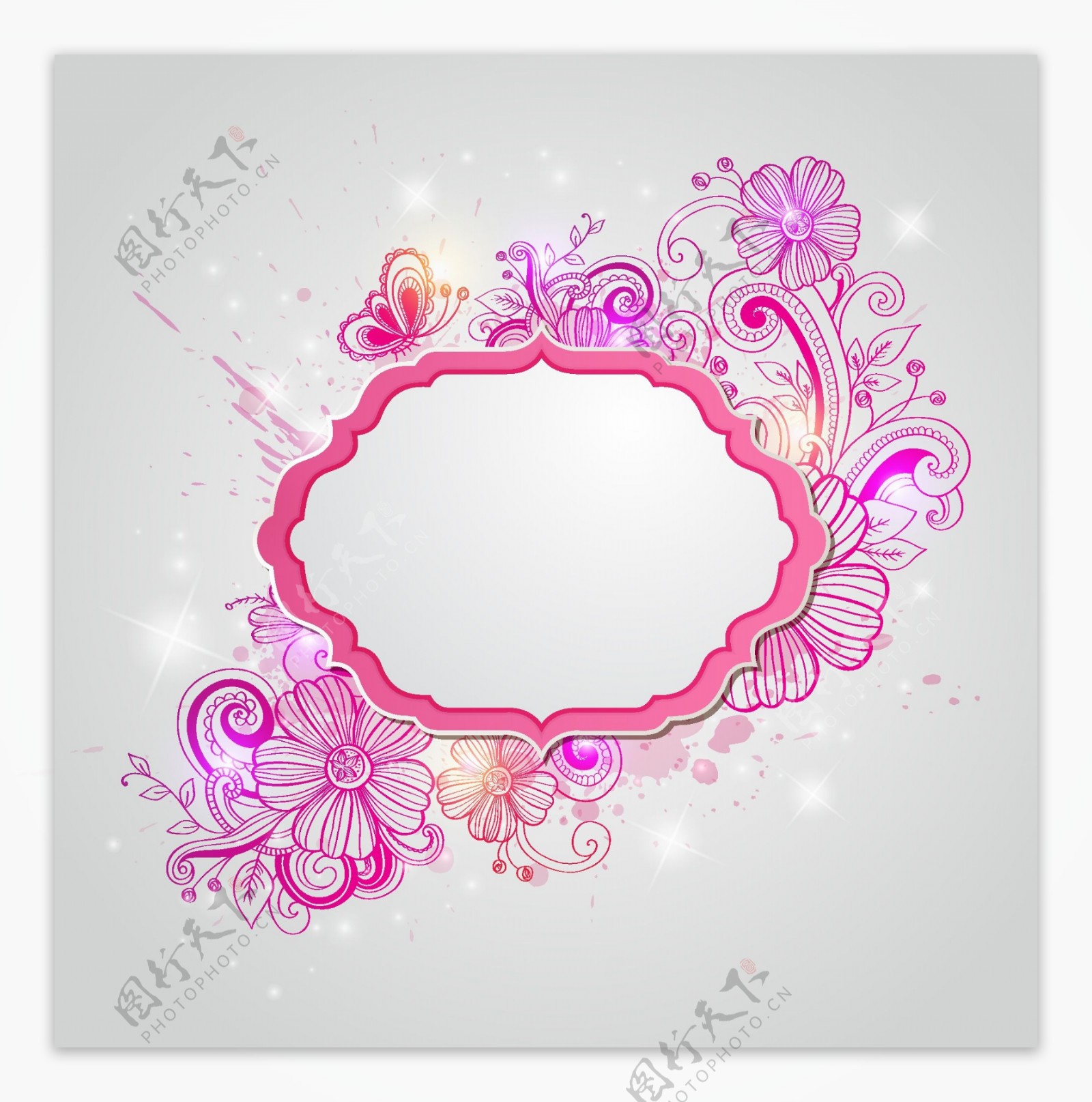 粉色蝴蝶框矢量图