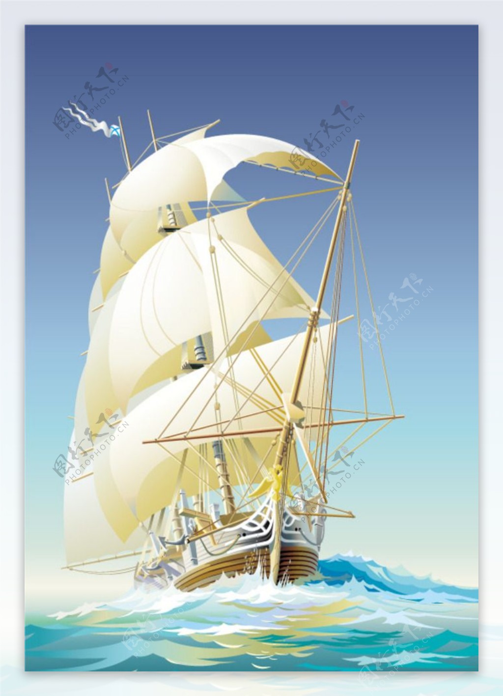 在大海上航行的白色帆船