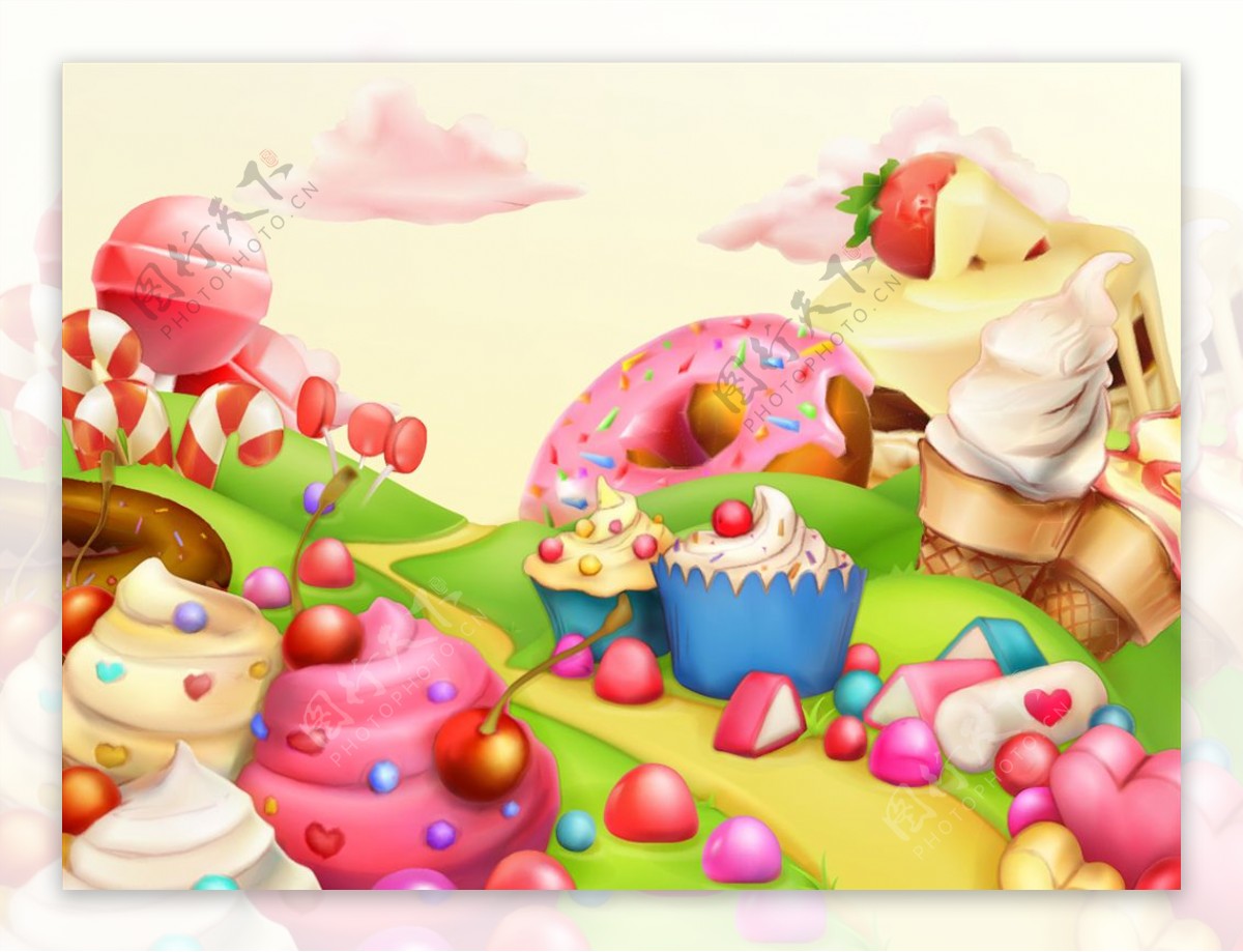 多彩梦幻3D甜品乐园矢量素材