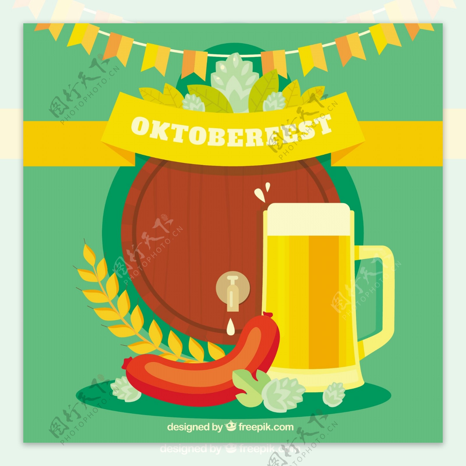 啤酒节用啤酒和香肠的背景
