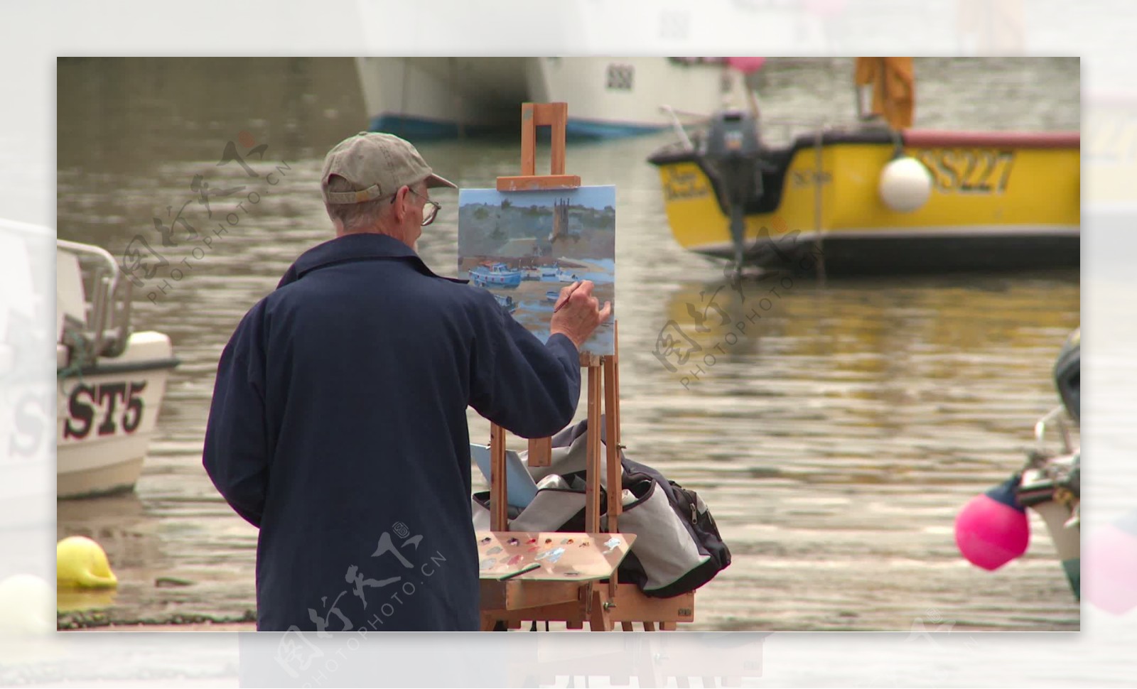 画家油画渔船圣艾夫斯