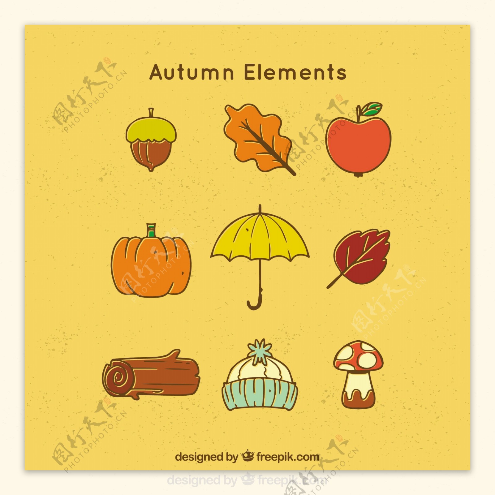 简单风格的典型秋天元素