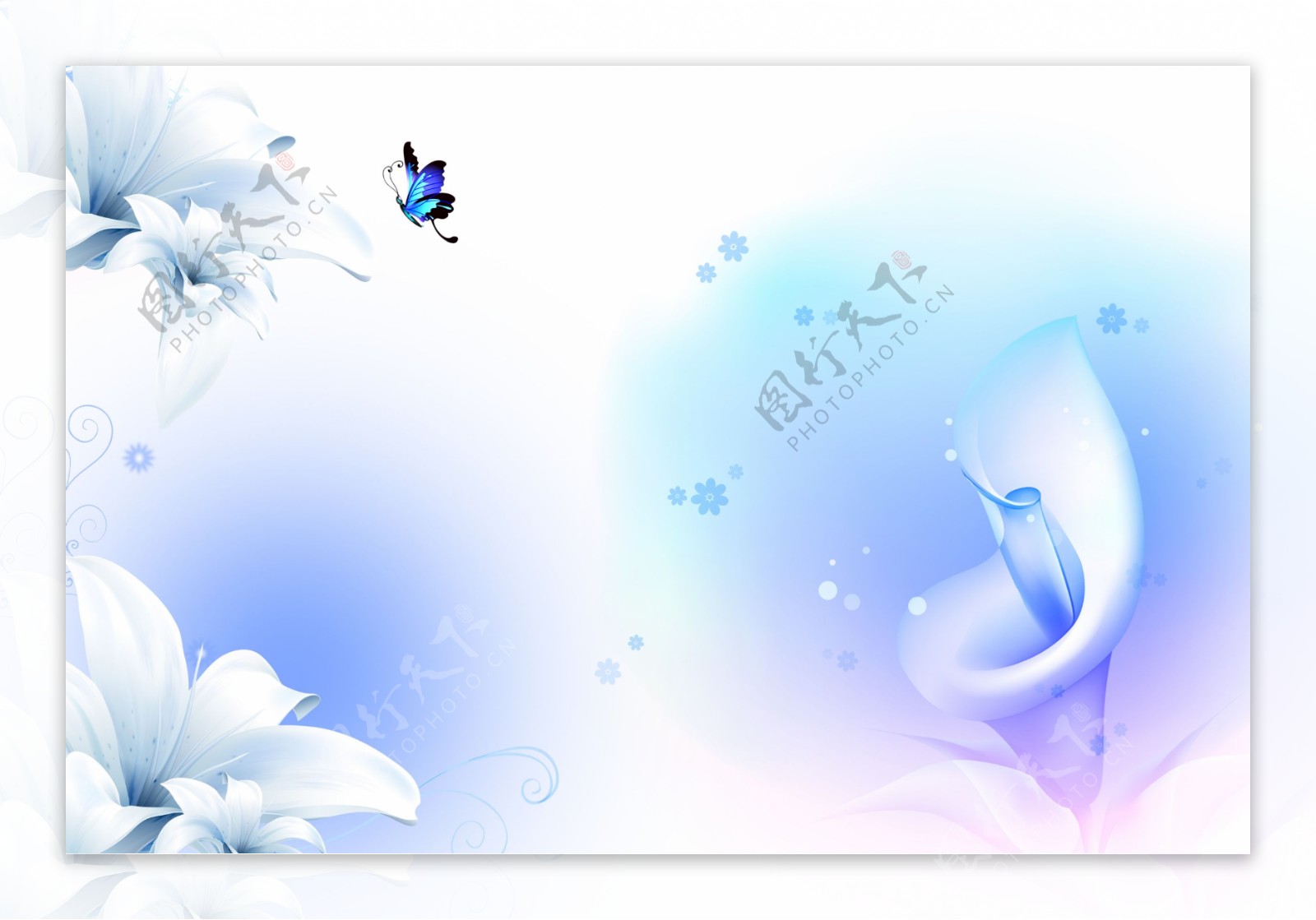 蓝色蝴蝶花朵装饰画素材