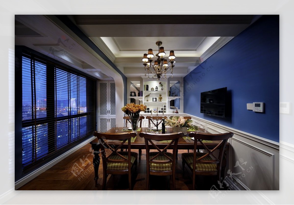 蓝色美式客厅设计效果图_齐家网装修效果图