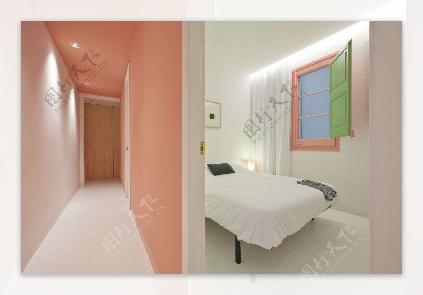 北欧清新卧室橙粉色背景墙室内装修效果图