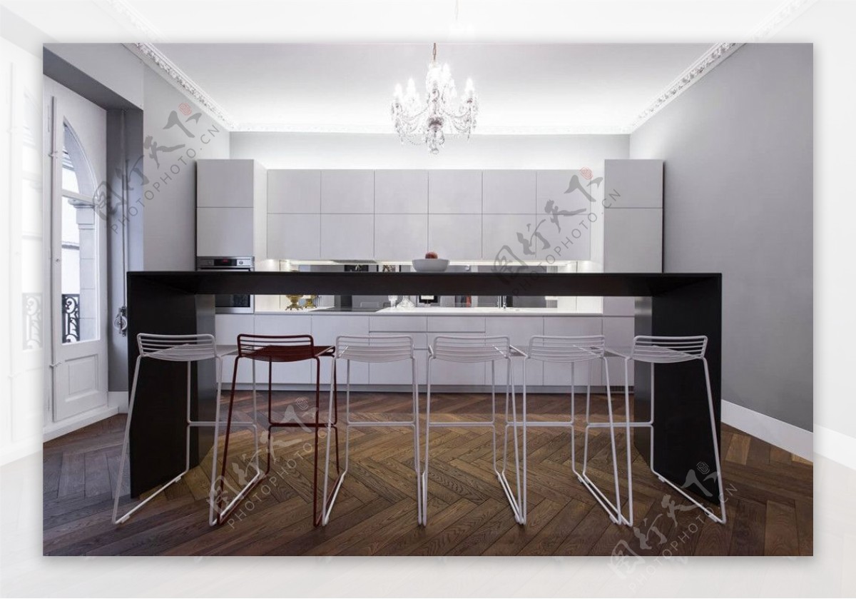 现代冷淡客厅黑色餐桌室内装修效果图