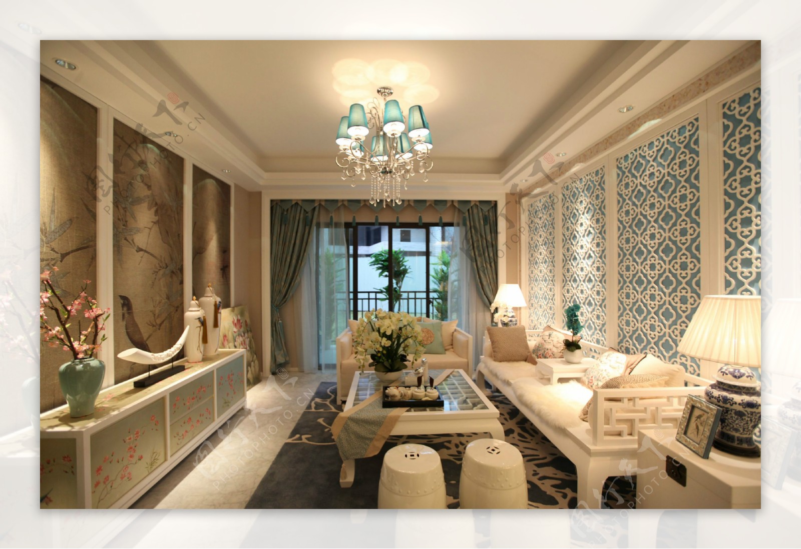 小户型中式优雅时尚客厅壁纸装修效果图