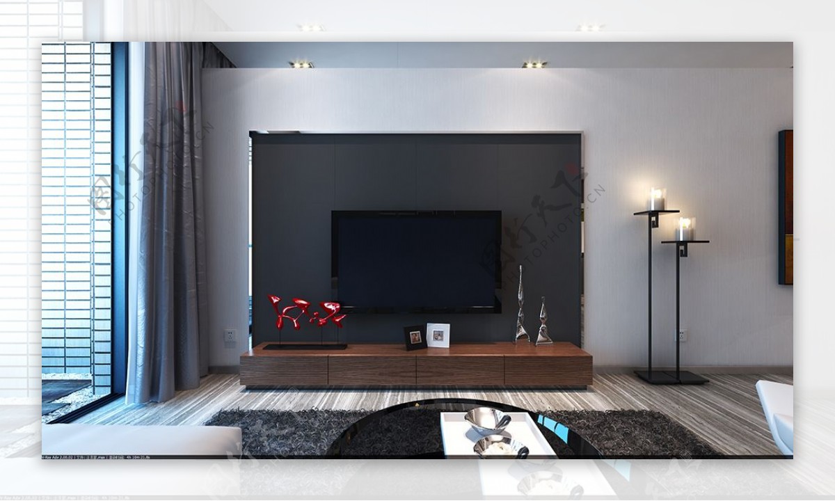 现代中式客厅电视柜实景图