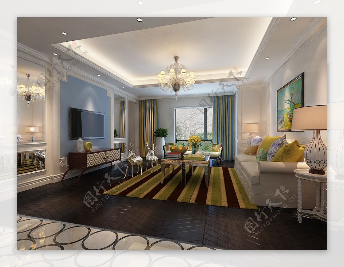 现代时尚杏色地毯客厅室内装修效果图图片素材-编号29038859-图行天下